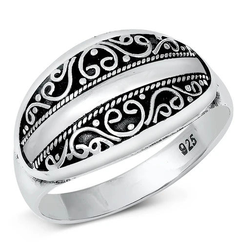 Sterling Silver Oxidized And Polished 11.5mm Ring