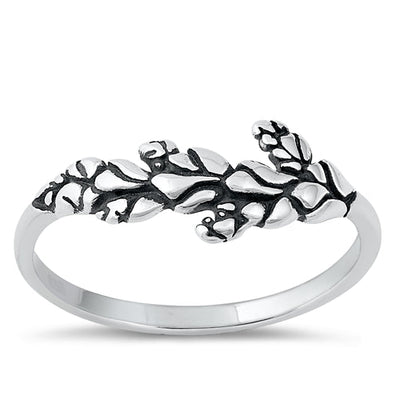 Sterling Silver Oxidized 7.5mm Leaves Ring
