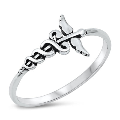 Sterling Silver Oxidized Caduceus Ring