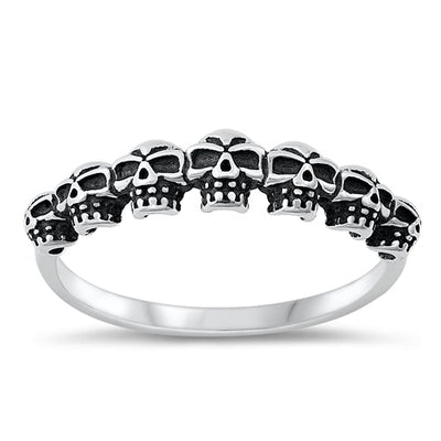 Sterling Silver Oxidized Skulls Ring