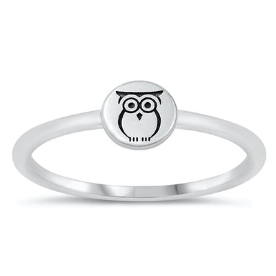 Sterling Silver Oxidized 6.5mm Owl Ring