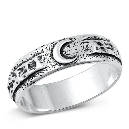 Sterling Silver Oxidized 5.8mm Moon Ring