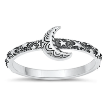 Load image into Gallery viewer, Sterling Silver Oxidized Crescent Moon Ring