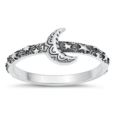 Sterling Silver Oxidized Crescent Moon Ring
