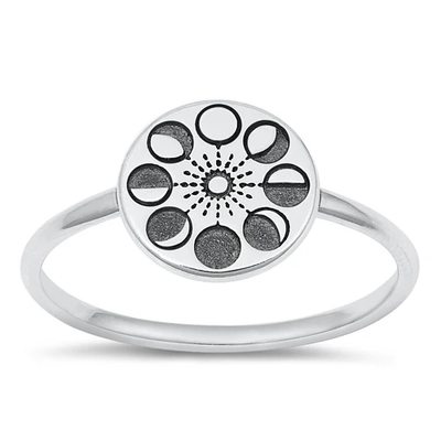 Sterling Silver Oxidized 9.7mm Moon Phases Ring