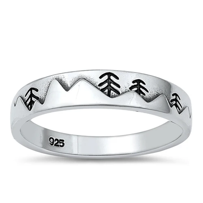 Sterling Silver Oxidized Mountains And Trees Ring