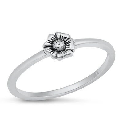 Sterling Silver Oxidized 5.3mm Flower Ring