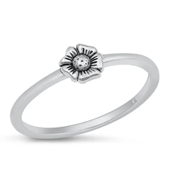 Sterling Silver Oxidized 5.3mm Flower Ring