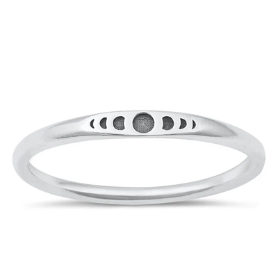 Sterling Silver Oxidized 2mm Moon Phases Ring