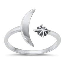 Load image into Gallery viewer, Sterling Silver Oxidized Moon And Star Ring