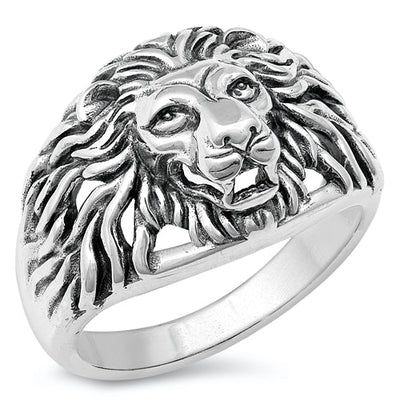 Sterling Silver Oxidized Lion Head Ring