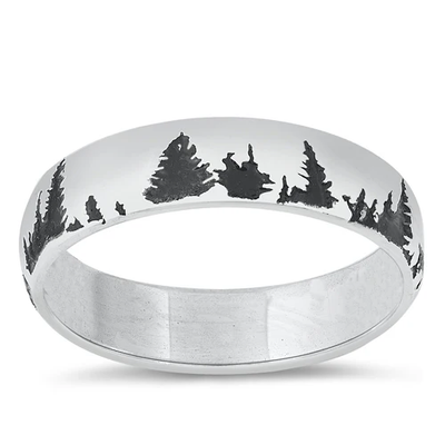 Sterling Silver Oxidized 4.7mm Forest Trees Ring