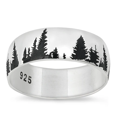 Sterling Silver Oxidized Forest Trees Ring