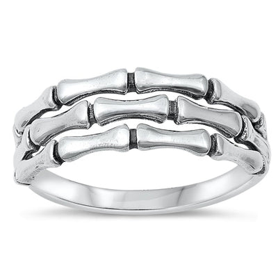 Sterling Silver Oxidized 3 Line Bamboo Ring
