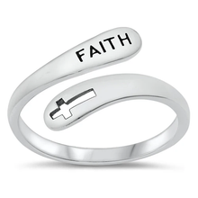 Load image into Gallery viewer, Sterling Silver Oxidized Faith And Cross Ring