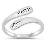 Sterling Silver Oxidized Faith And Cross Ring
