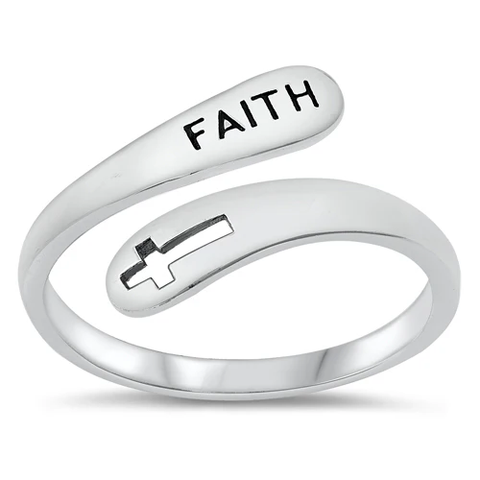 Sterling Silver Oxidized Faith And Cross Ring