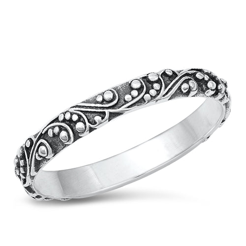 Sterling Silver Oxidized And Polished 3mm Bali Ring