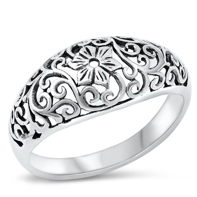 Sterling Silver Oxidized 9.8mm Flower Ring