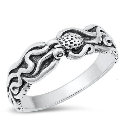 Sterling Silver Oxidized 6.6mm Octopus Ring