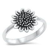 Sterling Silver Oxidized Sunflower Ring