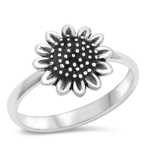 Sterling Silver Oxidized Sunflower Ring