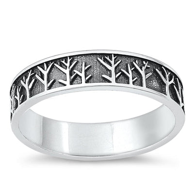 Sterling Silver Oxidized 4.7mm Trees Ring