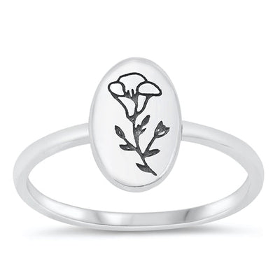 Sterling Silver Oxidized Flower 9.5mm Ring