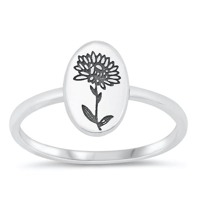 Sterling Silver Oxidized 9.5mm Flower Ring