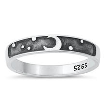 Load image into Gallery viewer, Sterling Silver Oxidized Moon And Stars Ring