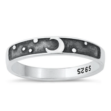 Sterling Silver Oxidized Moon And Stars Ring
