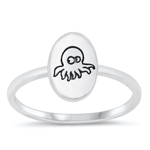 Sterling Silver Oxidized Oval Octopus Ring