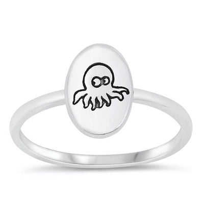 Sterling Silver Oxidized Oval Octopus Ring