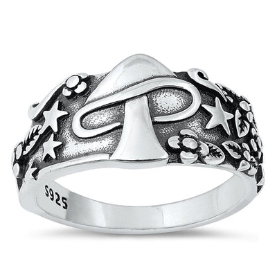 Sterling Silver Oxidized 12mm Mushroom Ring