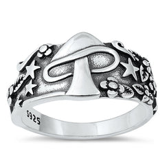 Sterling Silver Oxidized 12mm Mushroom Ring