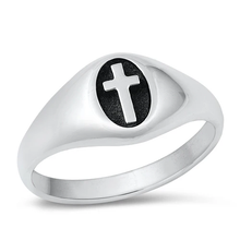 Load image into Gallery viewer, Sterling Silver Oxidized 9mm Cross Ring