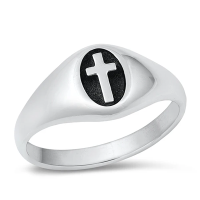 Sterling Silver Oxidized 9mm Cross Ring