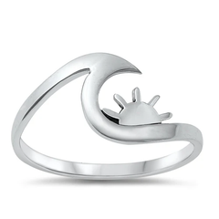 Sterling Silver Oxidized Wave And Sun Ring