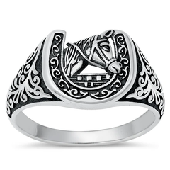 Sterling Silver Oxidized Horse Ring