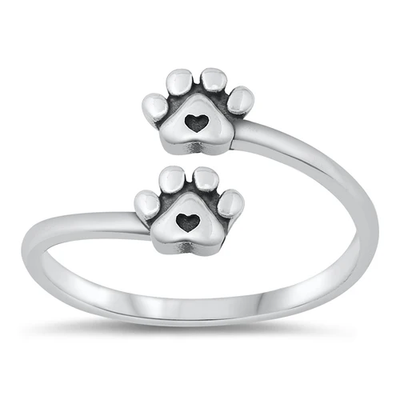 Sterling Silver Oxidized Paws And Hearts Ring
