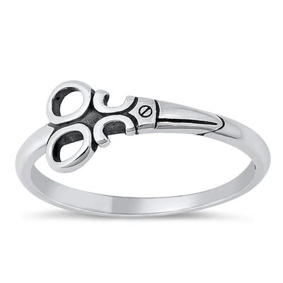 Sterling Silver Oxidized Scissors Ring