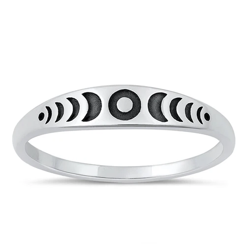 Sterling Silver Oxidized 4mm Moon Phases Ring