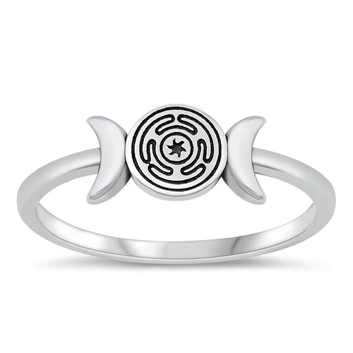 Sterling Silver Oxidized 6.2mm Moon Ring