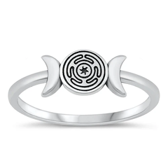 Sterling Silver Oxidized 6.2mm Moon Ring