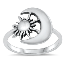 Load image into Gallery viewer, Sterling Silver Oxidized 15mm Moon And Sun Ring