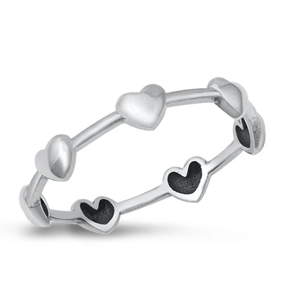 Sterling Silver Oxidized 3.6mm Hearts Ring