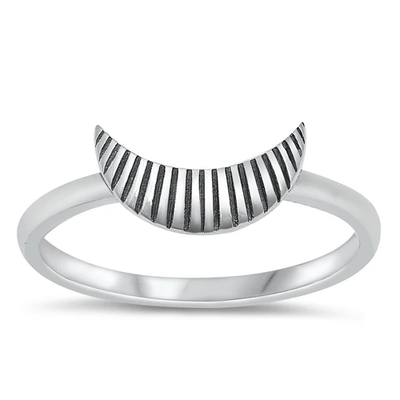 Sterling Silver Oxidized 6.6mm Moon Ring