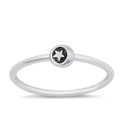 Sterling Silver Oxidized Mini Moon And Star Ring