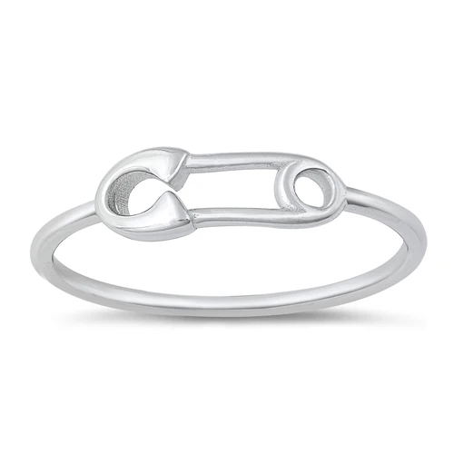 Sterling Silver Rhodium Plated Safety Pin Ring