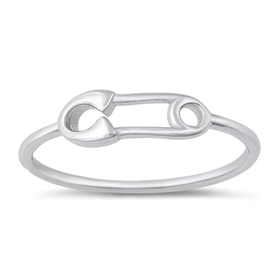 Sterling Silver Rhodium Plated Safety Pin Ring
